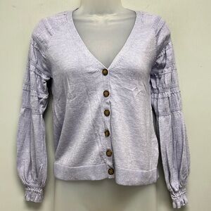 Odd Molly Women’s Button Front Puffed Sleeve Cardigan -Lavender Size 0